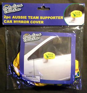 Car mirror covers team support x 2 yellow green kangaroo slipon elastic gusset