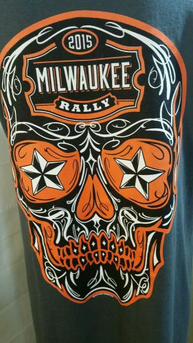Motorcycle rally milwaukee 2015 skull men&#039;s t shirt grey size 2xl biker