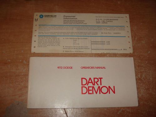 1972 dodge dart demon owners manual original glove box book rare!!