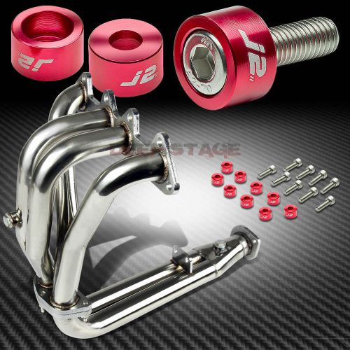J2 for 94-97 accord f22 exhaust manifold 4-2-1 header+red washer cup bolts