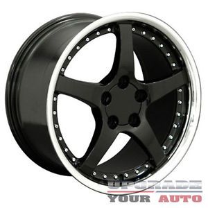 Black wheel 18x9.5 c5 style w/stainless lip w/rivets for 1993-2002 chevy camaro