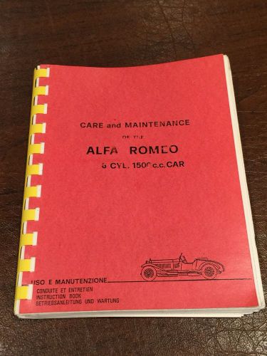 Rare vintage 1928 alfa-romeo auto care &amp; maintenance manual 6 cyl. 1500cc car