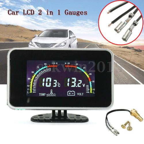 Dc 9-36v car 2 in 1 lcd digital display voltmeter gauge / water temp temperature