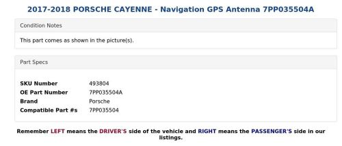 2017-2018 PORSCHE CAYENNE - Navigation GPS Antenna 7PP035504A, US $12.99, image 2