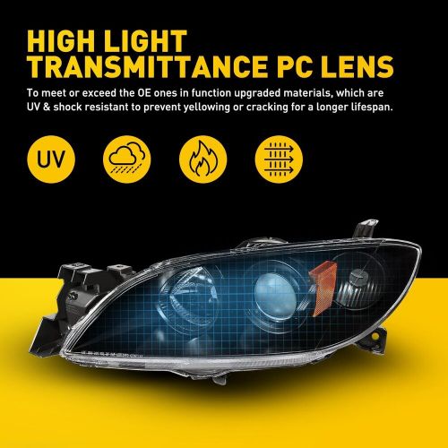 For 2004-2009 Mazda 3 Sedan Black Housing Amber Corner Projector Headlights Set, US $115.99, image 4