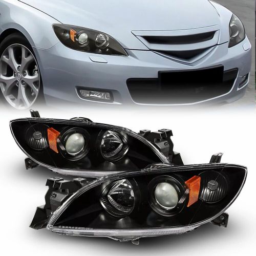 For 2004-2009 Mazda 3 Sedan Black Housing Amber Corner Projector Headlights Set, US $115.99, image 8