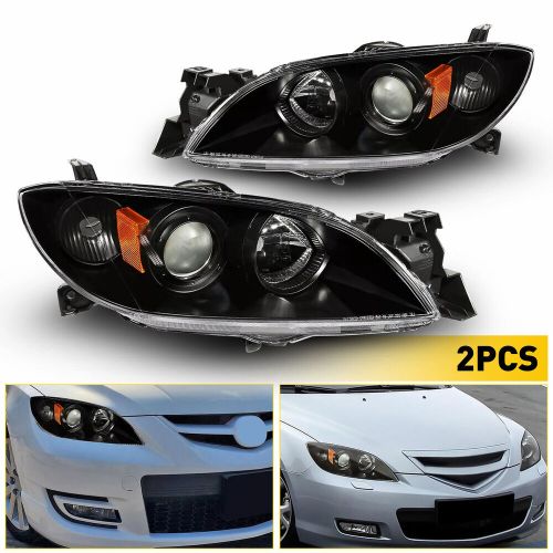 For 2004-2009 Mazda 3 Sedan Black Housing Amber Corner Projector Headlights Set, US $115.99, image 9