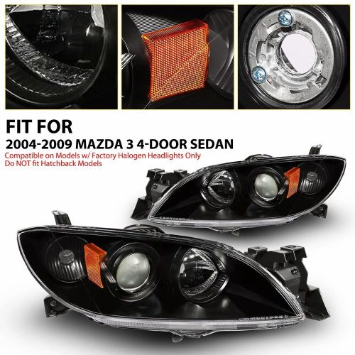 For 2004-2009 Mazda 3 Sedan Black Housing Amber Corner Projector Headlights Set, US $115.99, image 10