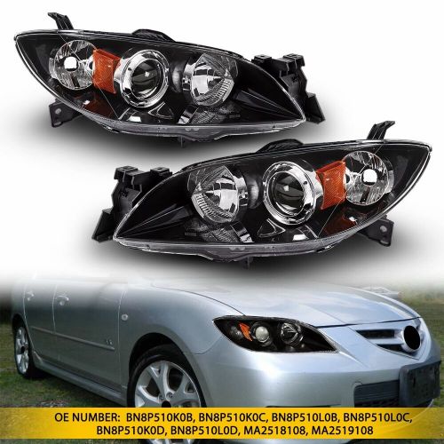 For 2004-2009 Mazda 3 Sedan Black Housing Amber Corner Projector Headlights Set, US $115.99, image 12