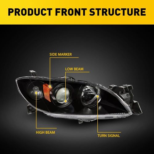 For 2004-2009 Mazda 3 Sedan Black Housing Amber Corner Projector Headlights Set, US $115.99, image 16