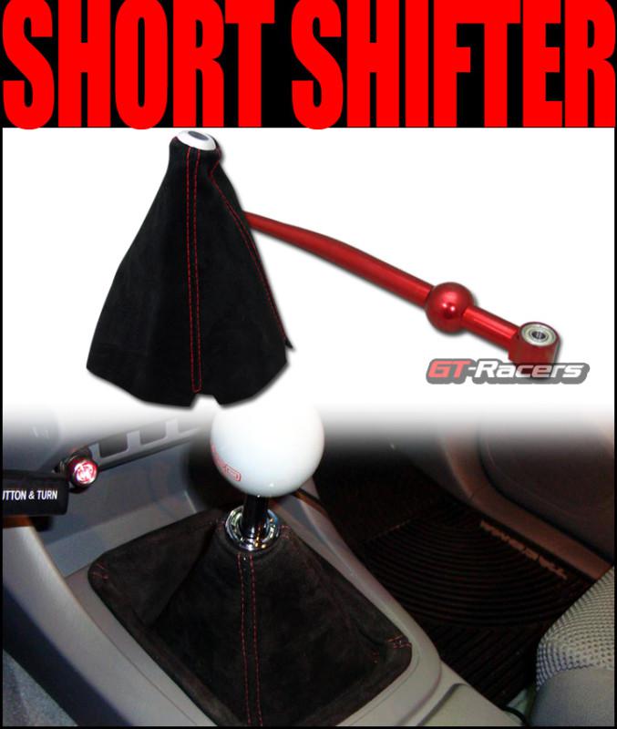 Red stitch suede shift boot blk+aluminum short shifter 1988+ civic integra crx r