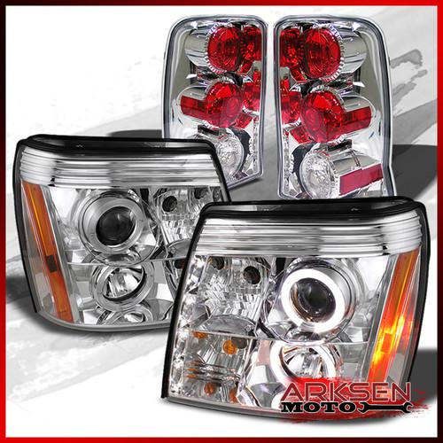 02-06 escalade twin halo drl led projector clear headlights+clear tail lights