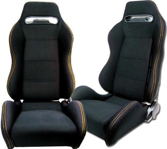 2 black cloth + yellow stitch racing seats reclinable + sliders pontiac new **