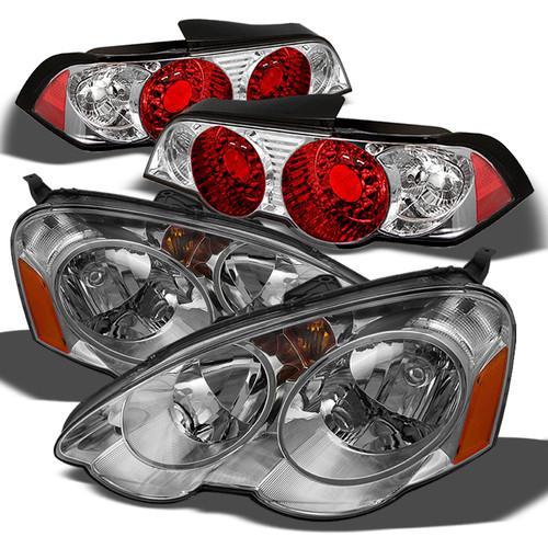 02-04 rsx dc5 jdm amber chrome headlights+clear tail lights brake lamp combo set