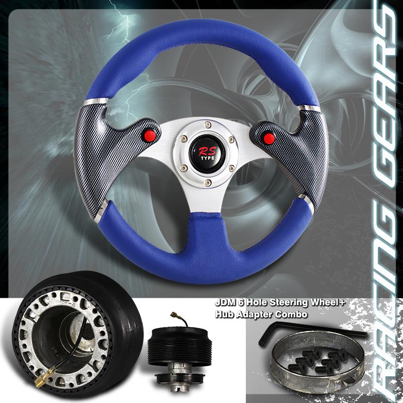 Acura honda jdm 320mm dual nos button pvc leather blue steering wheel+6 hole hub