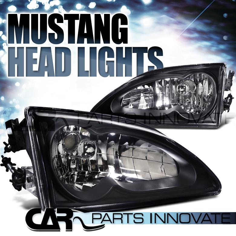 Buy FORD 9498 MUSTANG GT SVT COBRA BLACK CRYSTAL HEADLIGHTS LAMPS in