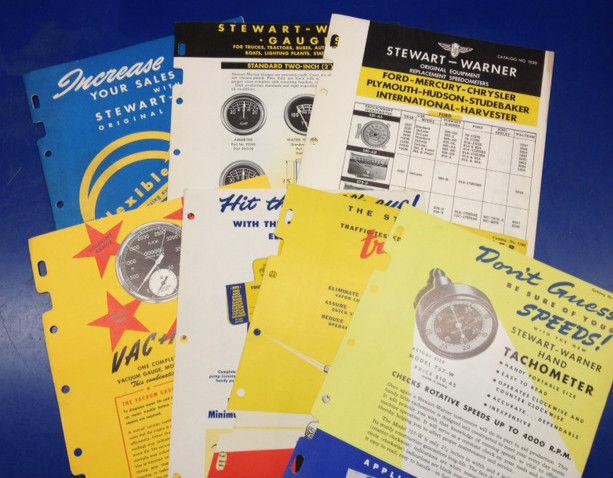 Lot of 7 1948-49 vintage stewart warner automotive speed gauge catalog brochure 