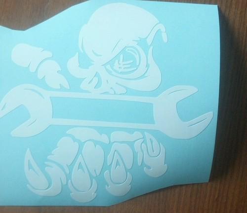 Skull with wrench vinyl decal sticker  chevy ford dodge 