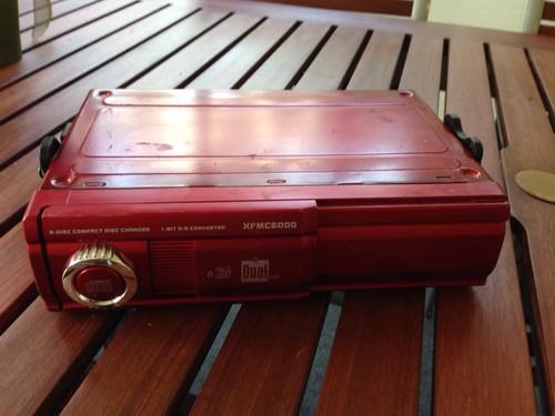 Dual brand xfmc6000 6 cd changer red slide door w cd cartridge no remote l@@k!! 