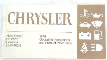1978 chrysler owners manual original mopar cordoba lebaron newport new yorker