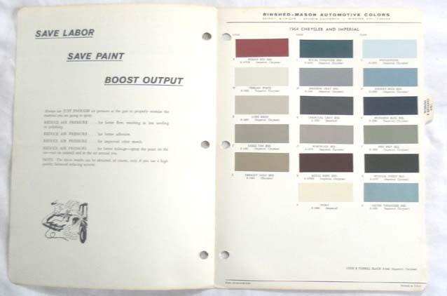 1964 chrysler and imperial color paint chip chart all models original mopar 