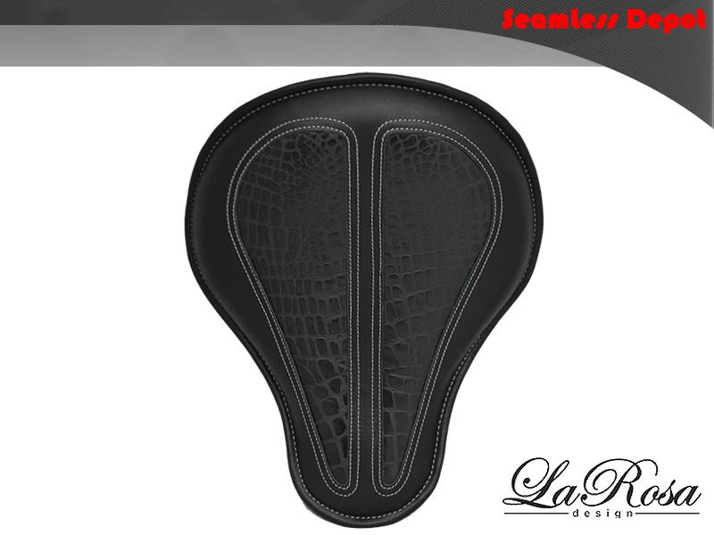 Larosa black leather harley softail bobber rigid seat w/ black alligator inlay