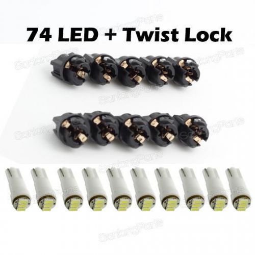 10x white 74 led bulbs with lamp twist lock holders for instrument panel lights