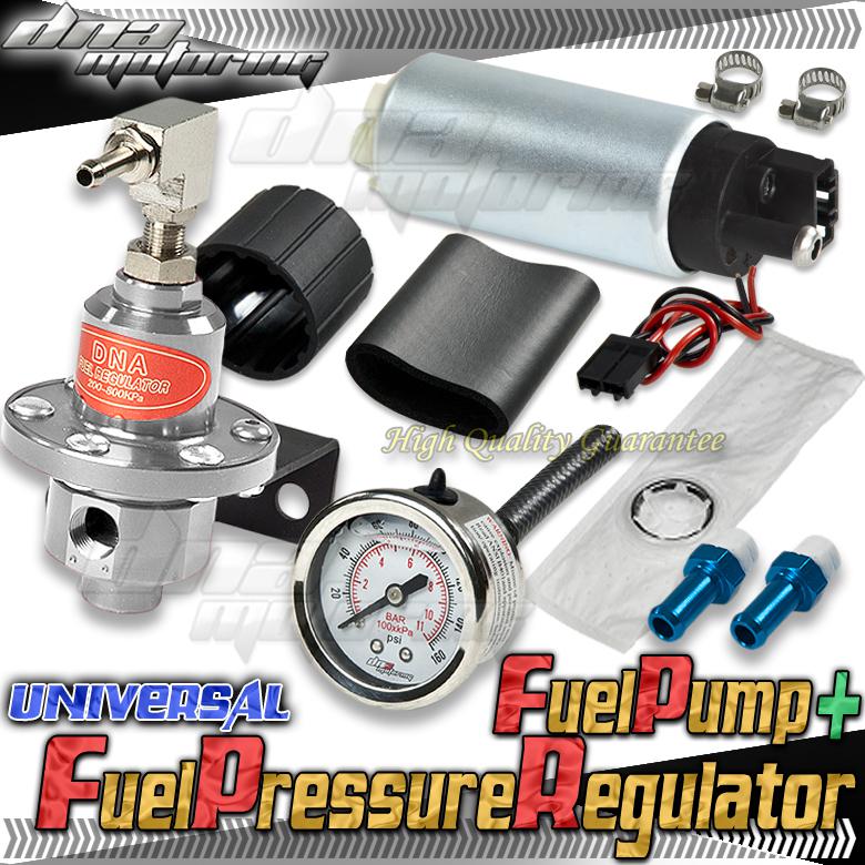 Silver ajudstable fuel pressure regulator w oil gauge+255lph fuel pump 0-160-psi