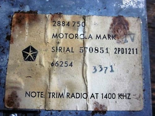 1972 plymouth duster am radio by motorola 2884750 mk iv
