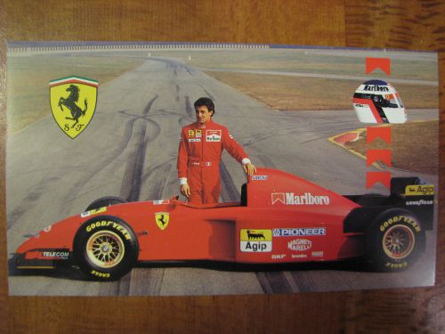 Ferrari official postcard~alesi~marlboro, unnumbered~shield &amp; helmet on corner