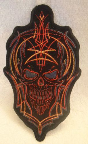 Wild wear pinstripe skull embroidered biker patch, 6"