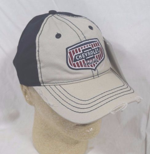 Gm chevrolet chevy trucks logo baseball navy tan frayed edge  hat h3 new
