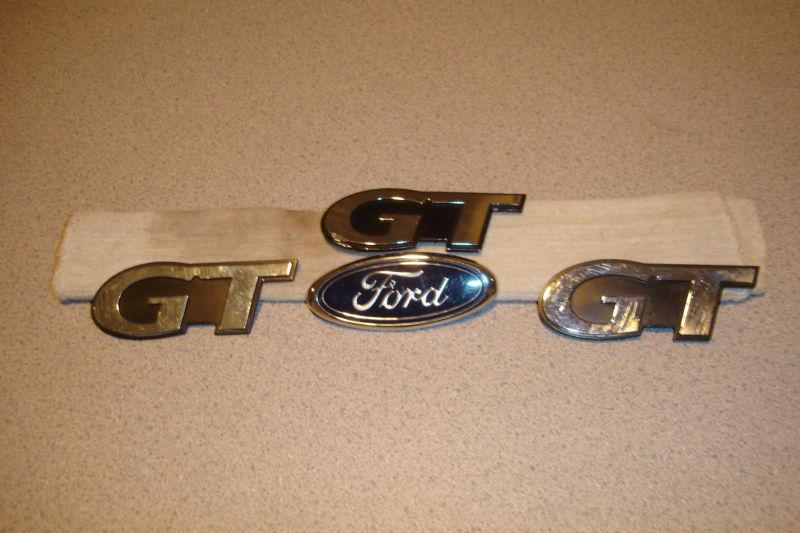 99 00 01 02 03 ford mustang gt fender badge emblem oem 3 gt & 1 blue oval 