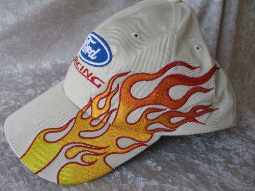 Ford racing embroidered w/ flame nascar baseball cap hat khaki color new