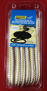 Dock line double braided nylon 1/2&#034; x 15&#039; gold &amp; white rope seachoice 40031