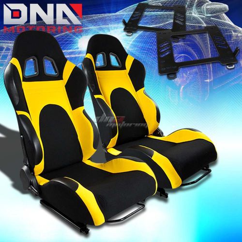 For 89-97 miata mx-5 na bracket+t-6 black yellow woven racing seat reclinable x2