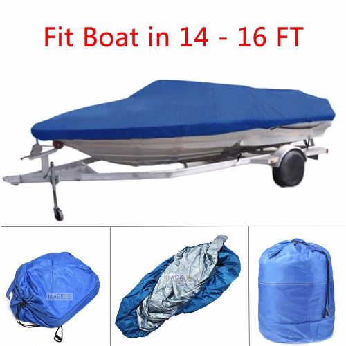 14-16 ft trailerable fishing ski boat cover case waterproof v-hull 90&#034; beam blue