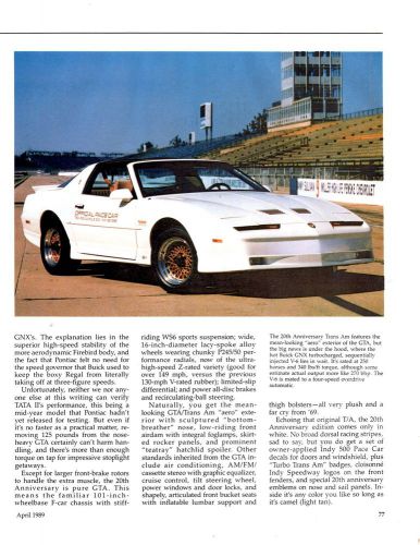 1989 pontiac trans am 20th anniversary history pictures &amp; text 4pgs printed 1989