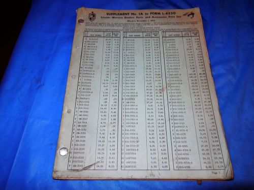 November 1,1951 lincoln-mercury supplement 1a parts and accessories price list!