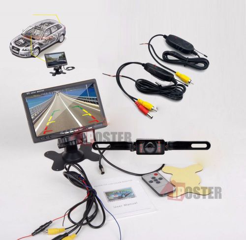 7&#034; car rear view mirror monitor+wireless reverse ir night vision coms camera kit