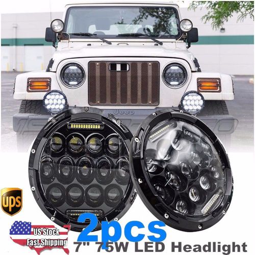 2pcs 7&#034; 75w philips led headlights high low beam drl for jeep wrangler jk tj lj