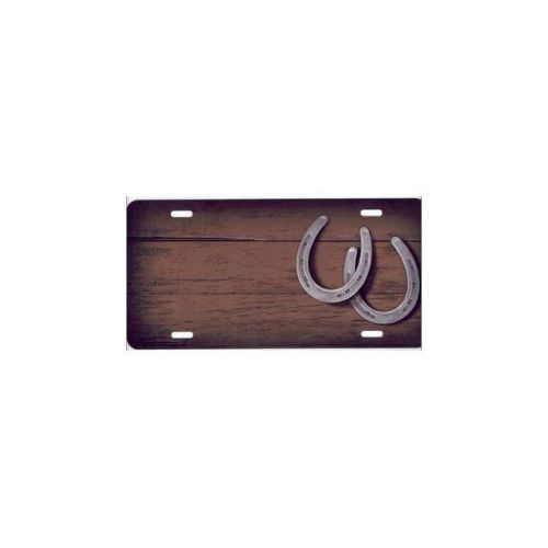 Double horseshoes wood offset license plate - t2271n