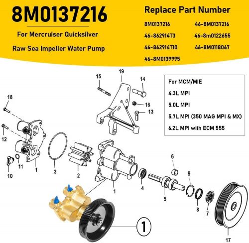 8M0139995 Raw Sea Water Pump Kit For Mercury Mercruiser Quicksilver 4.3 5.0 5.7, US $188.49, image 8