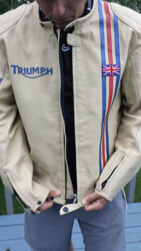 *new with tags*  rare  beigetriumph  leather jacket w/red white and blue accents