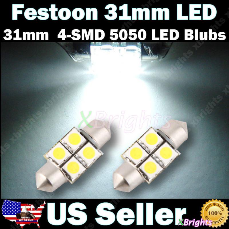 2pcs 31mm de3022 4-smd 5050 led dome license plate light bulbs xenon white #01