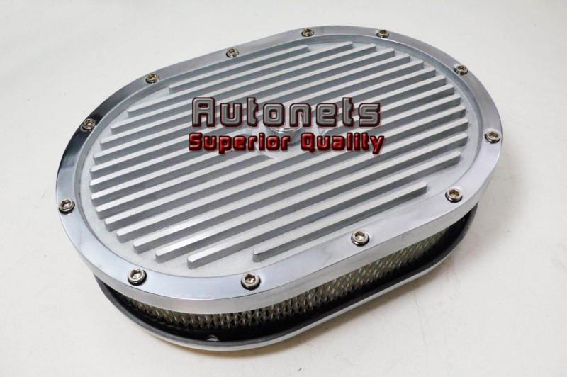 12" x 2" oval elite style aluminum air cleaner finned satin top hot rat rod