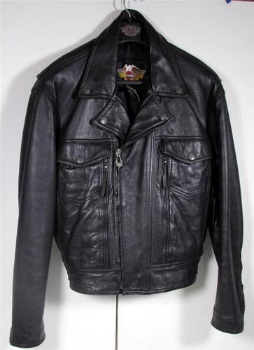 Harley davidson men's medium weight biker motorcycle black leather jacket medium