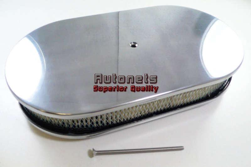Polished 15"x2" smooth oval aluminum air cleaner universal fit breather
