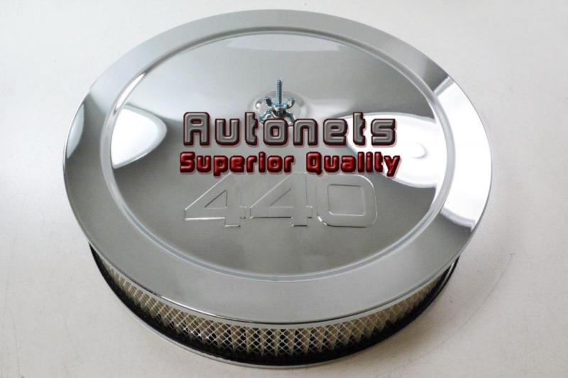 14" chevy 440 logo muscle car style chrome steel air cleaner flat base hot rod