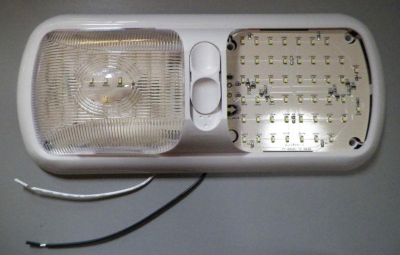 New 12volt double pancake led light w/switch clear lens dome light white rv camp